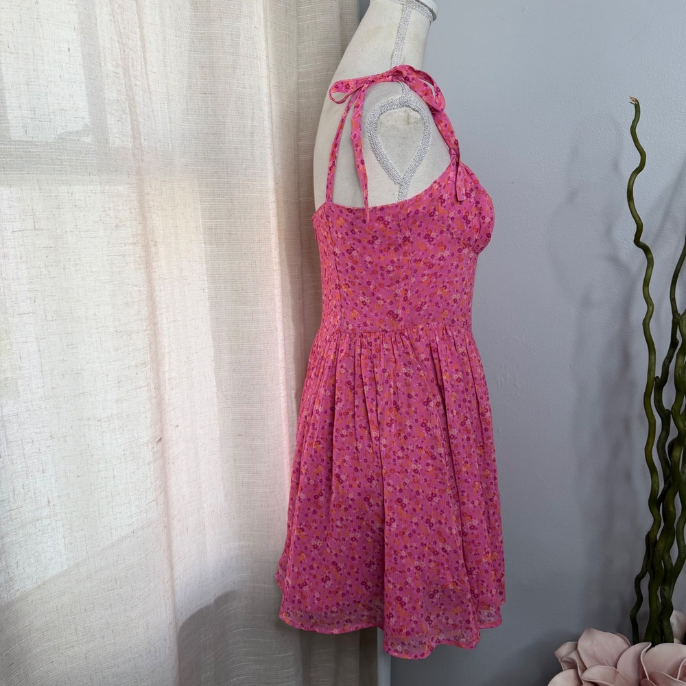 NWT SGNTR The Label Floral Tie Strap Mini Dress Pink Milkmaid Women's Small - Picture 7 of 9